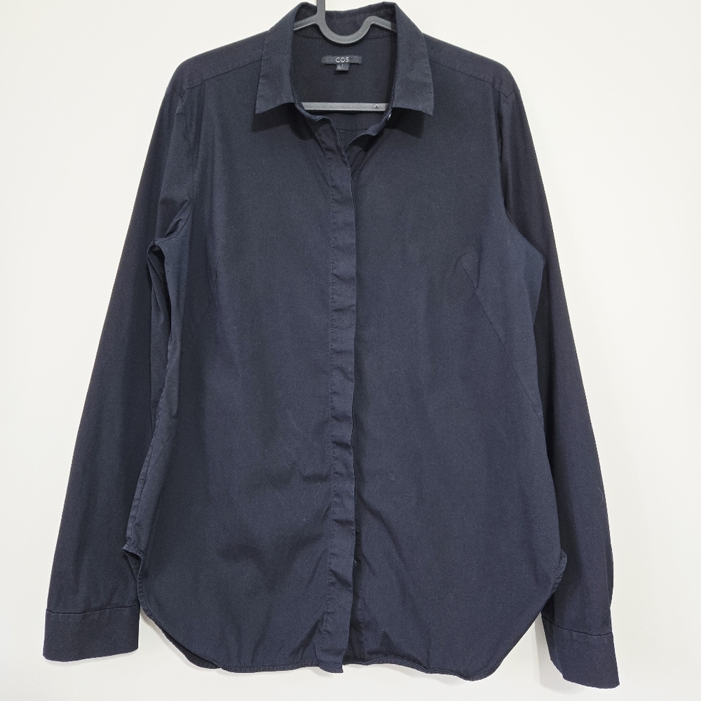 COS Button Down Fitted Shirt Blouse Black Size 12